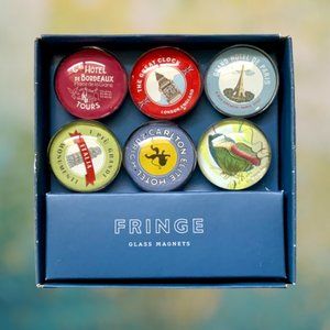 Fridge Domed Glass Magnet FRINGE 6 Piece Set FAMOUS HOTELS